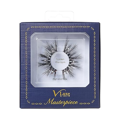 Vluxe by iEnvy Lashes with Rhinestones Masterpiece Mink Lashes, Diamond False Eyelashes (Golden Phantom) Beauty & Personal Care i•ENVY