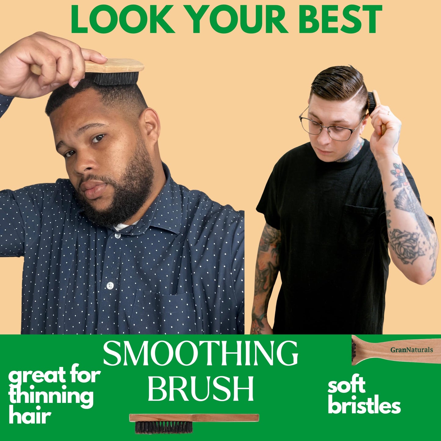 GranNaturals Soft Mens Boar Bristle Hair Brush - Natural Wooden Club Style Wave Hair Brush for Men - Styling Beard Hairbrush for Fine, Thin or Thick Beauty & Personal Care GranNaturals