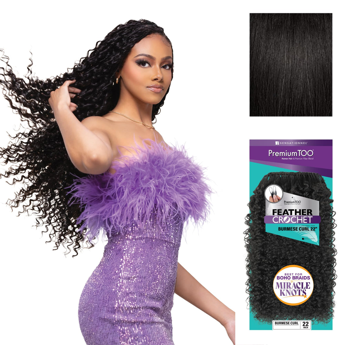 Sensationnel PremiumToo Feather Crochet Braid-Burmese Curl,22in, 1 JETBLACK