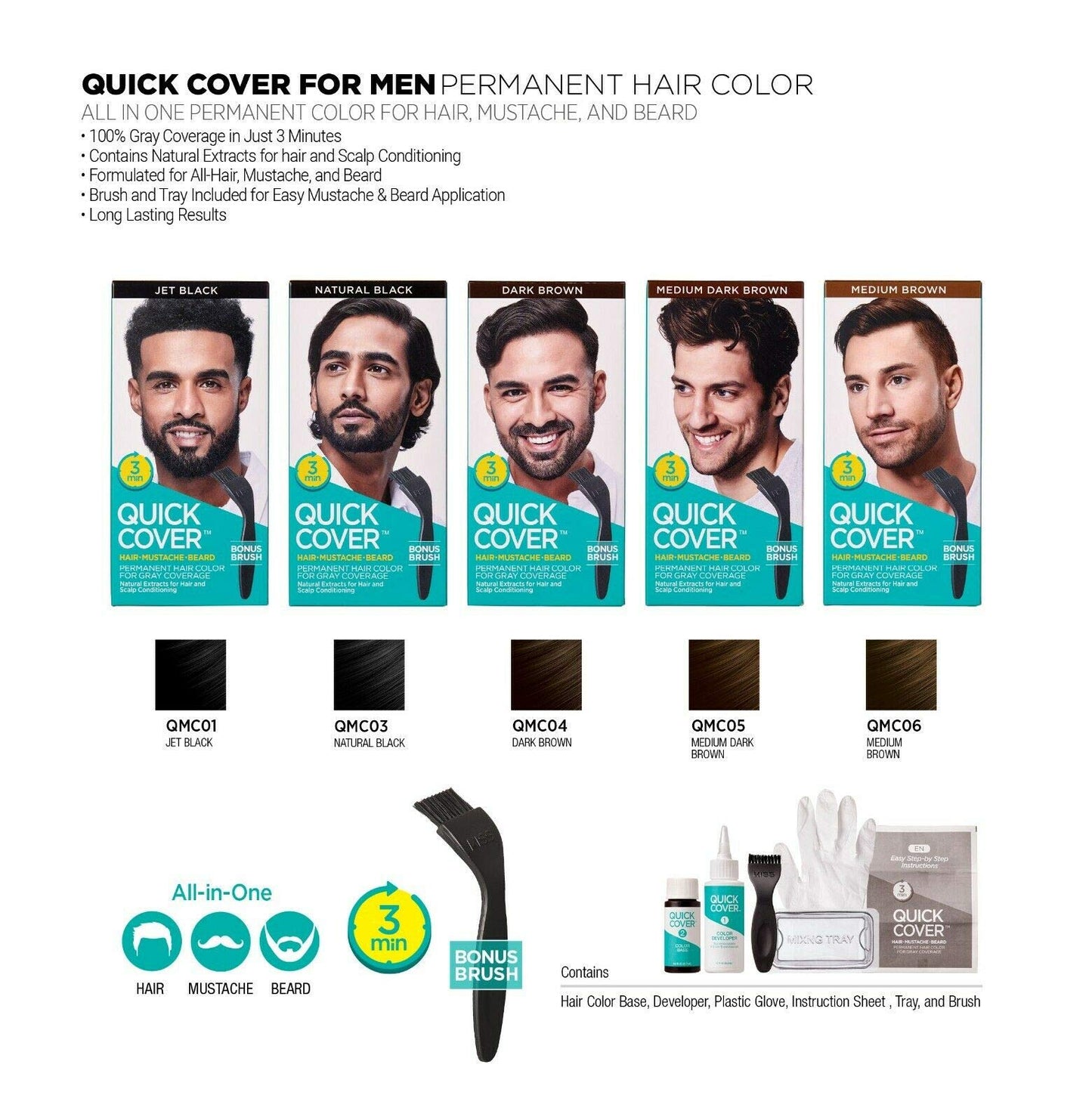 KISS Quick Cover for Men Permanent Hair Color Mustache Beard QMC (Natural Black) Beauty & Personal Care KISS
