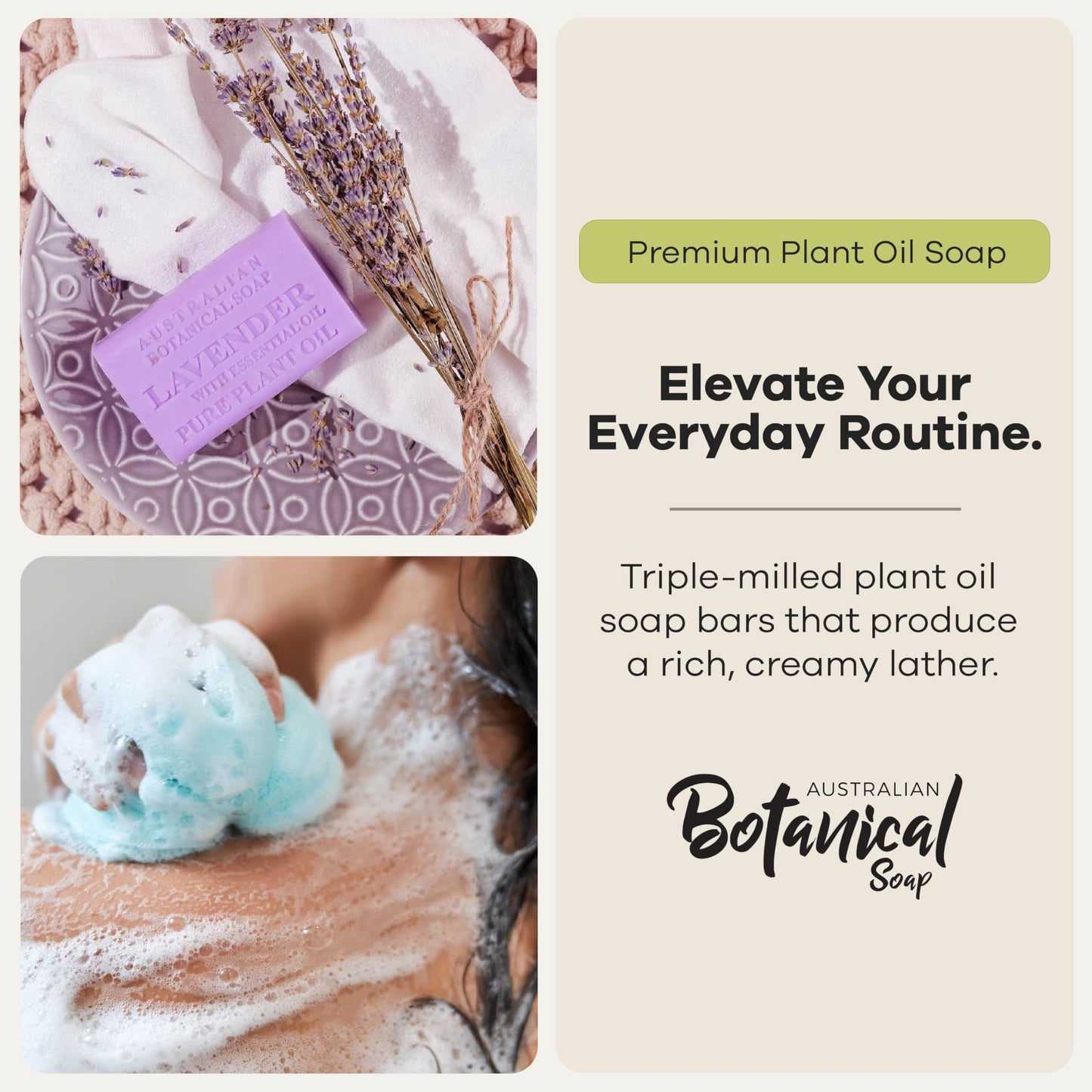 Australian Botanical Soap Lavender with Essential Oil - Triple Milled 6.6 oz Bar Soap with Shea Butter, Face Hand & Body Bars, Pack of 4 Beauty & Personal Care Australian Botanical Soap