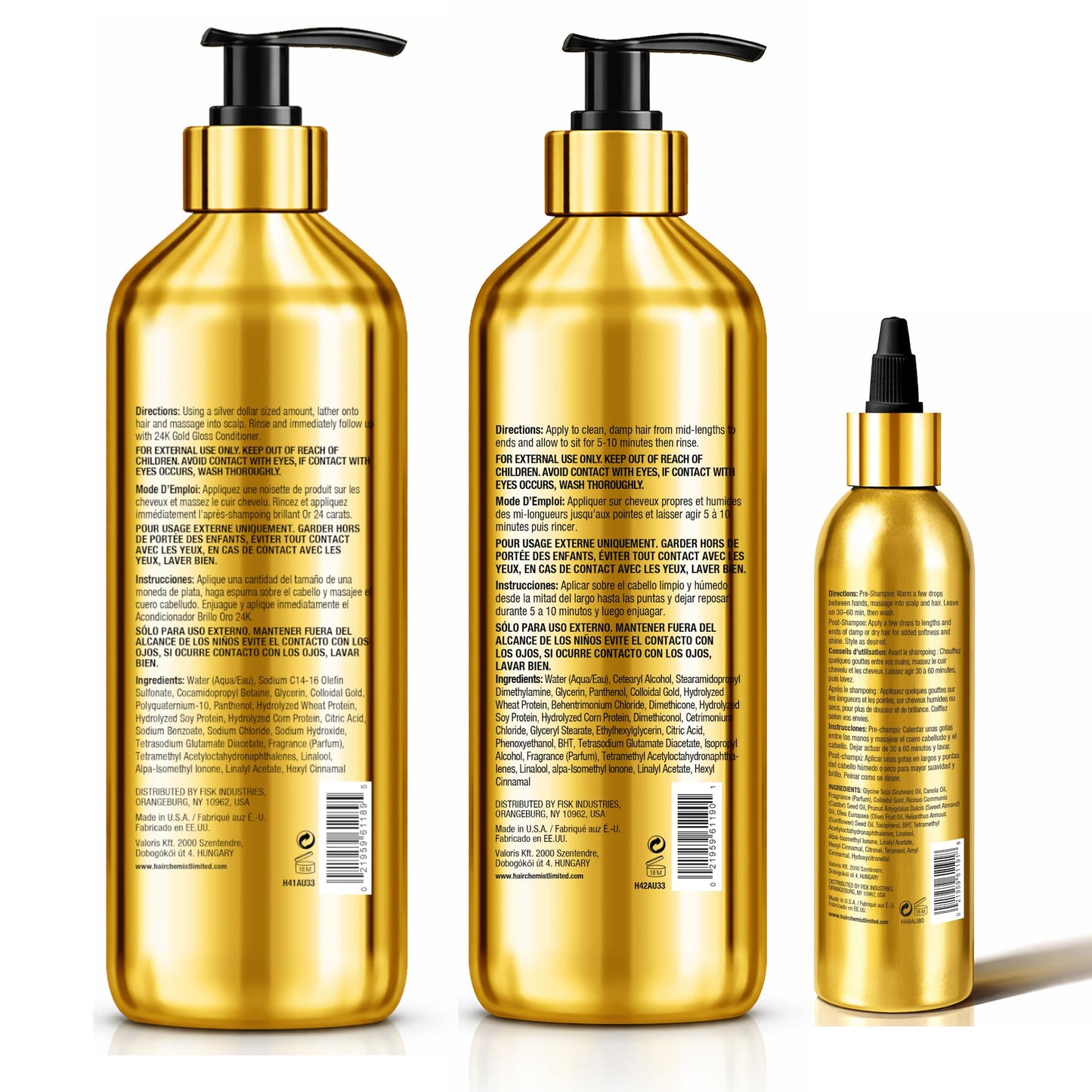 Hair Chemist 24K Gold Gloss Shampoo & Conditioner 3-Piece Hair Care Set - 33.8oz Shampoo, 33.8oz Conditioner & 8 oz Hair Oil - Strengthening, for Dry Beauty & Personal Care Hair Chemist