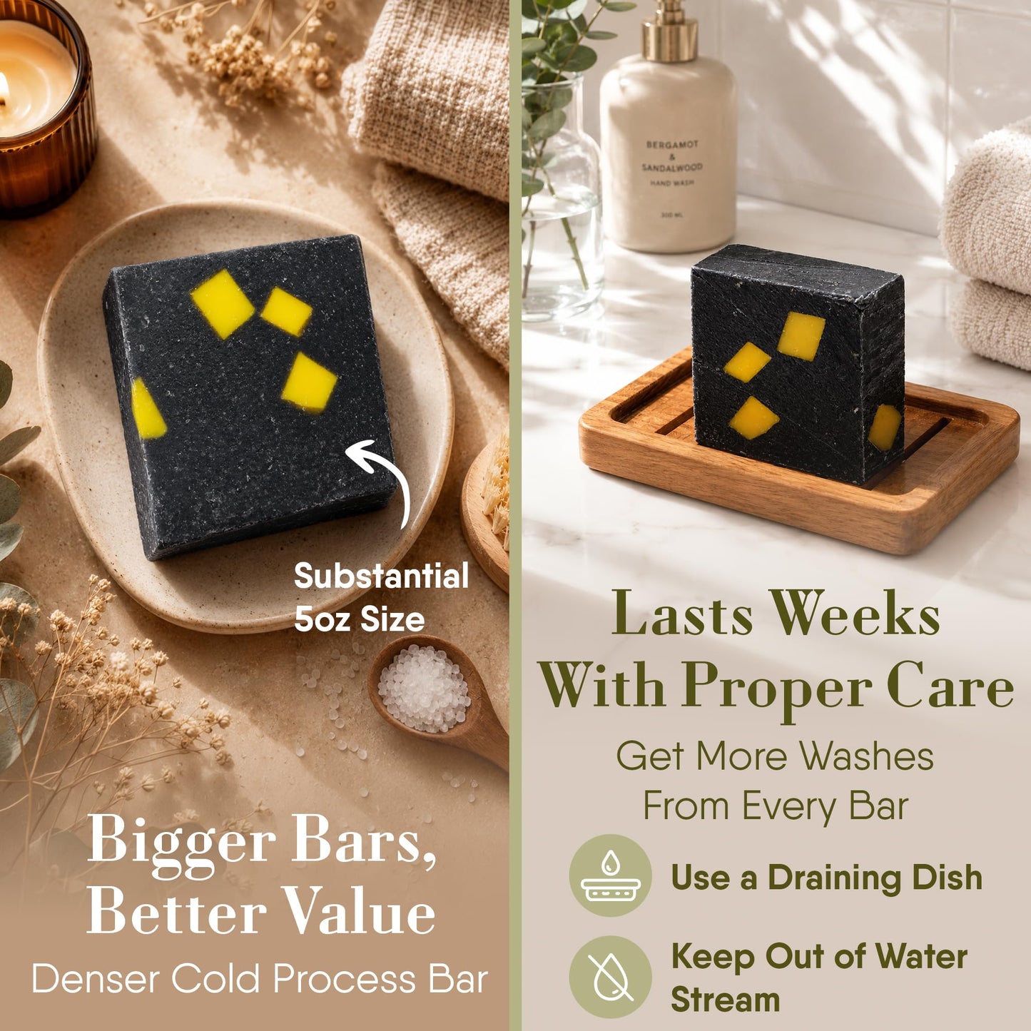 360Feel Pine Tar Bar Soap - Made in The USA - Castile Handmade, All-Natural, Cold-Processed - Infused with Pine Tar for Relaxation & Calm - Rich Beauty & Personal Care 360Feel