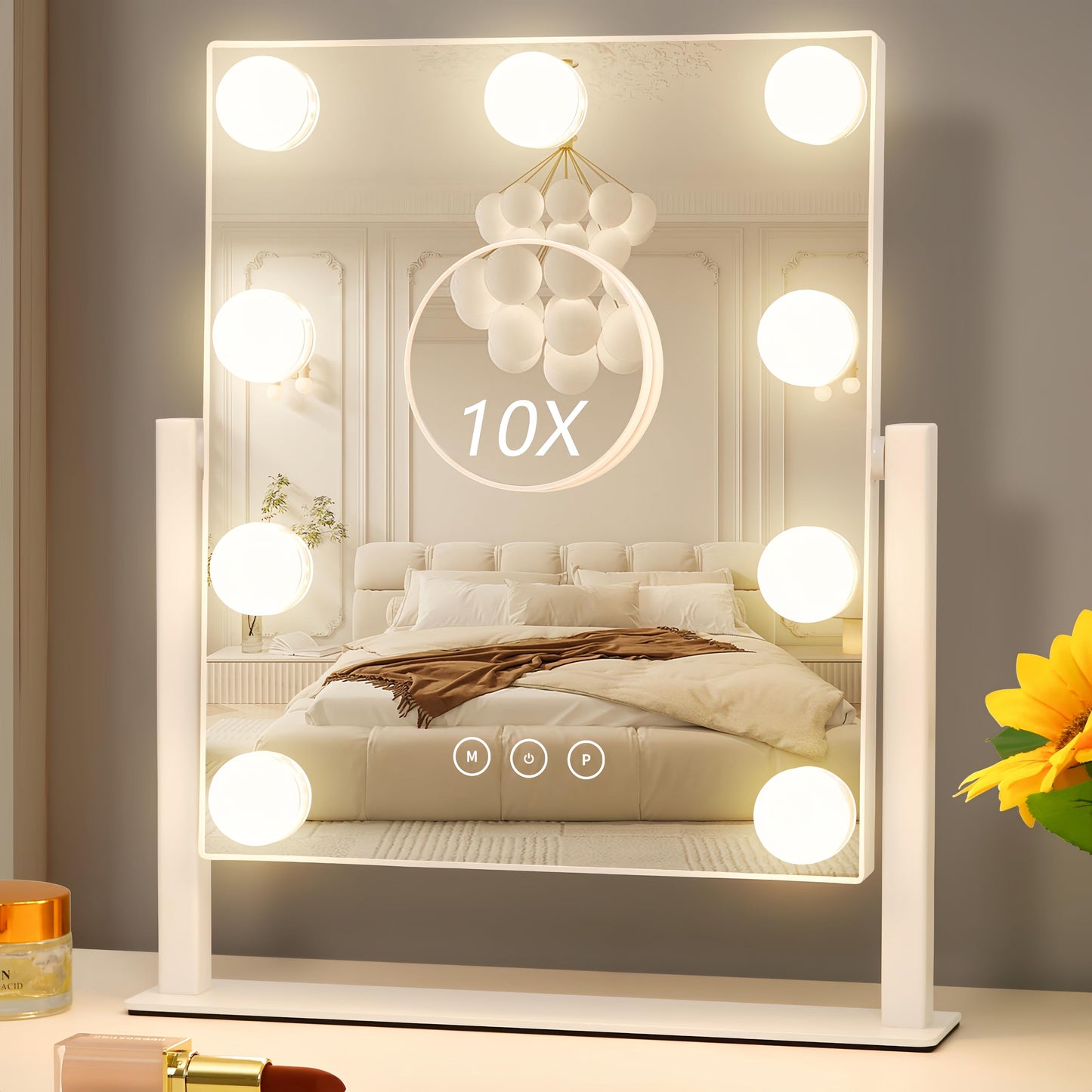 Acoolda Vanity Mirror with Lights, Hollywood Vanity Makeup Mirror with 9 Dimmable LED Bulbs, 3 Color Lighting Modes, Detachable 10X Magnification Beauty and Personal Care Acoolda