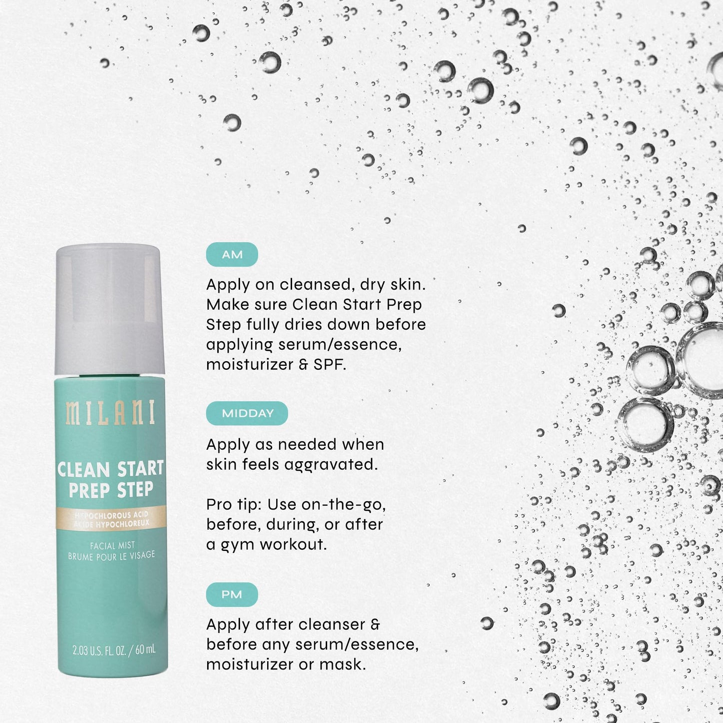 Milani Clean Start Prep Step Hypochlorous Acid Facial Mist - Purifying & Soothing Redness Relief Spray - Electrolyte-Infused Hydrating Skin Prep Beauty & Personal Care Milani