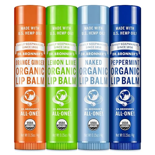 Dr. Bronner's - Organic Lip Balm Variety Peppermint, Orange Ginger, Naked, Lemon Lime) - Made with Organic Beeswax and Avocado Oil, For Dry Lips Beauty & Personal Care Dr. Bronner's