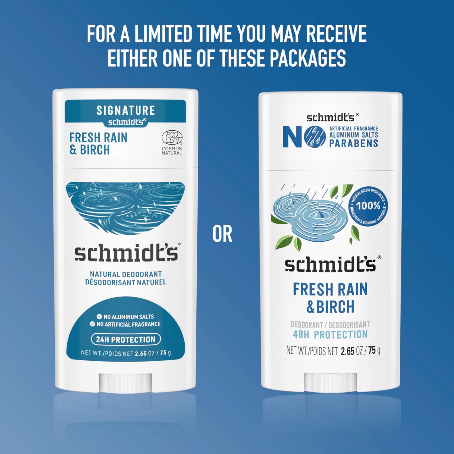 Schmidt's Aluminum-Free Vegan Deodorant Fresh Rain & Birch with 24 Hour Odor Protection, for Women and Men, Natural Ingredients, Cruelty-Free, 2.65 oz Beauty and Personal Care Schmidt's