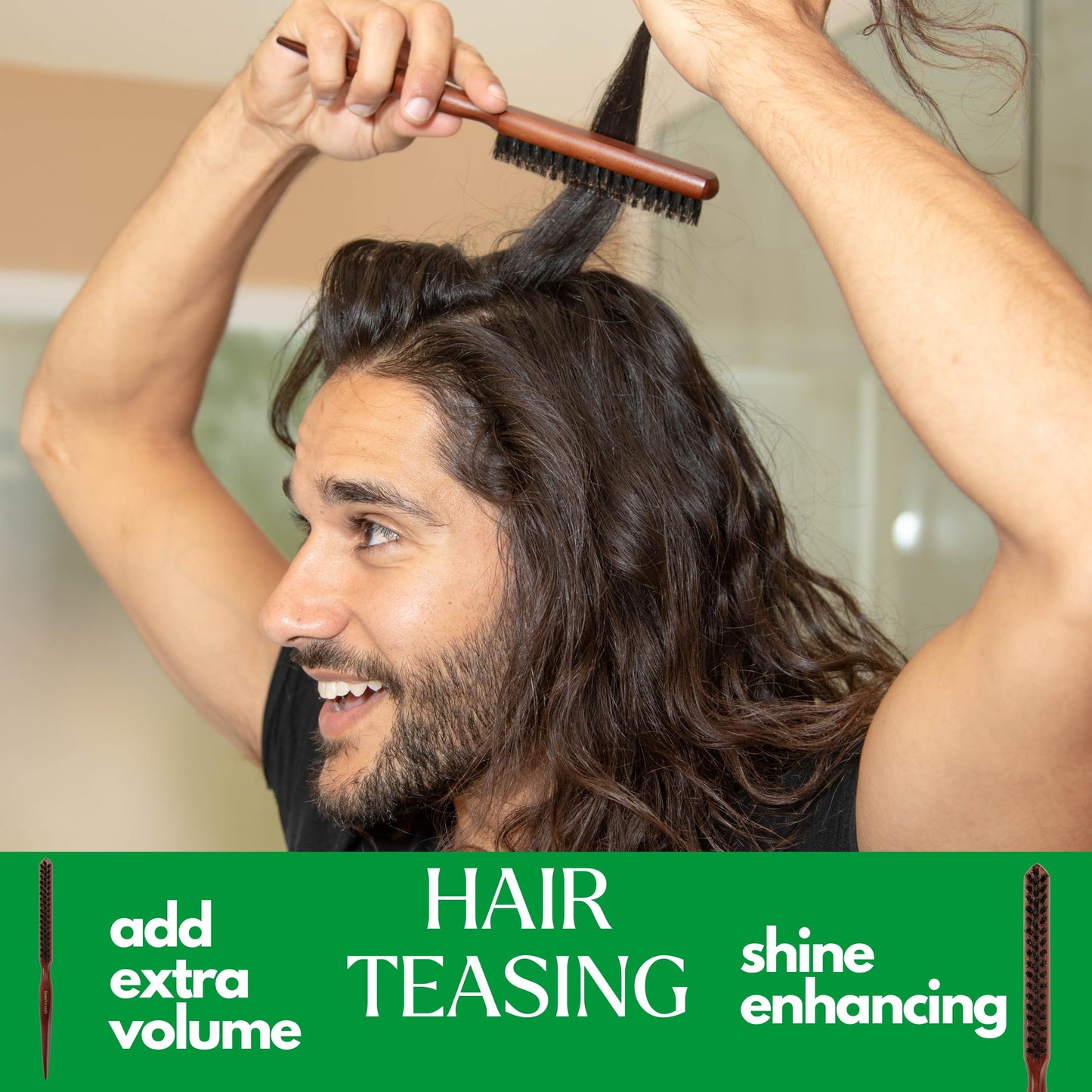 GranNaturals Teasing Boar Bristle Hair Brush for Women - Slick Back Comb with Rat Tail Pick for Hair Sectioning Used for Edge Control, Backcombing Beauty & Personal Care GranNaturals