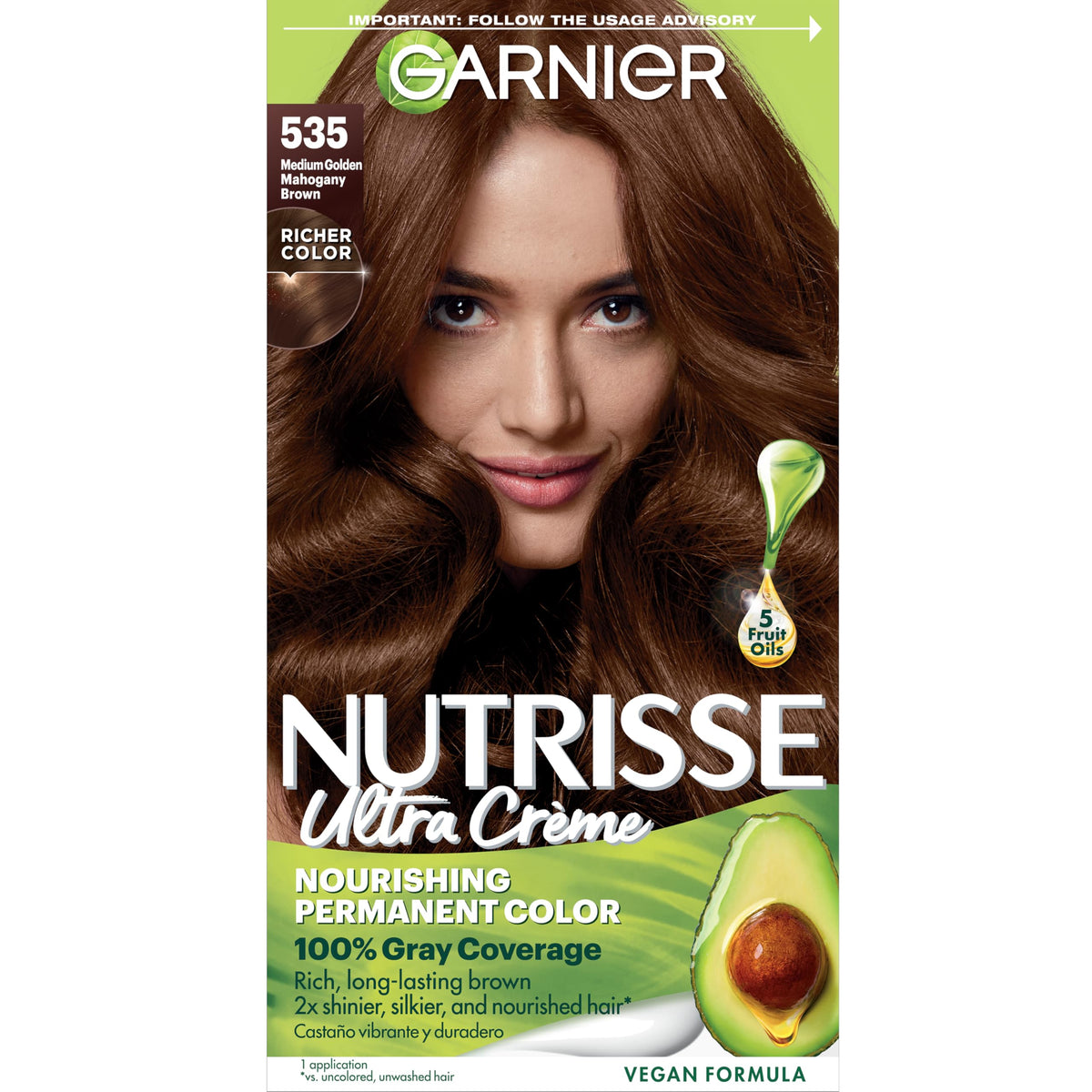 Garnier Hair Color Nutrisse Nourishing Creme, 535 Medium Golden Mahogany Brown (Chocolate Caramel) Permanent Hair Dye, 1 Count (Packaging May Vary) Beauty & Personal Care Garnier