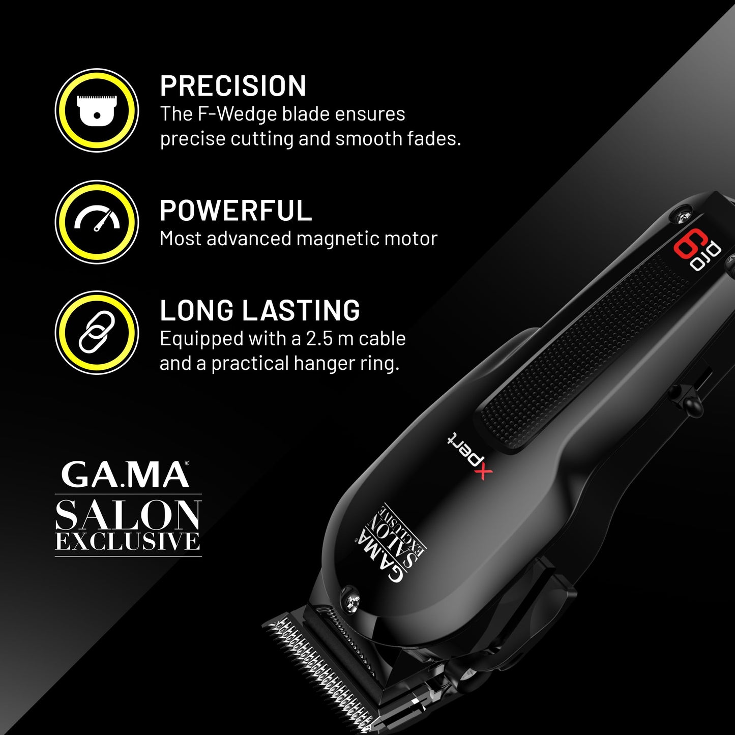 GA.MA Magnetic Clipper Pro 9 Xpert, High-Performance Motor, DLC F-Wedge Blade, Adjustable Taper Lever, 4 Combs Beauty and Personal Care GA.MA ITALY PROFESSIONAL