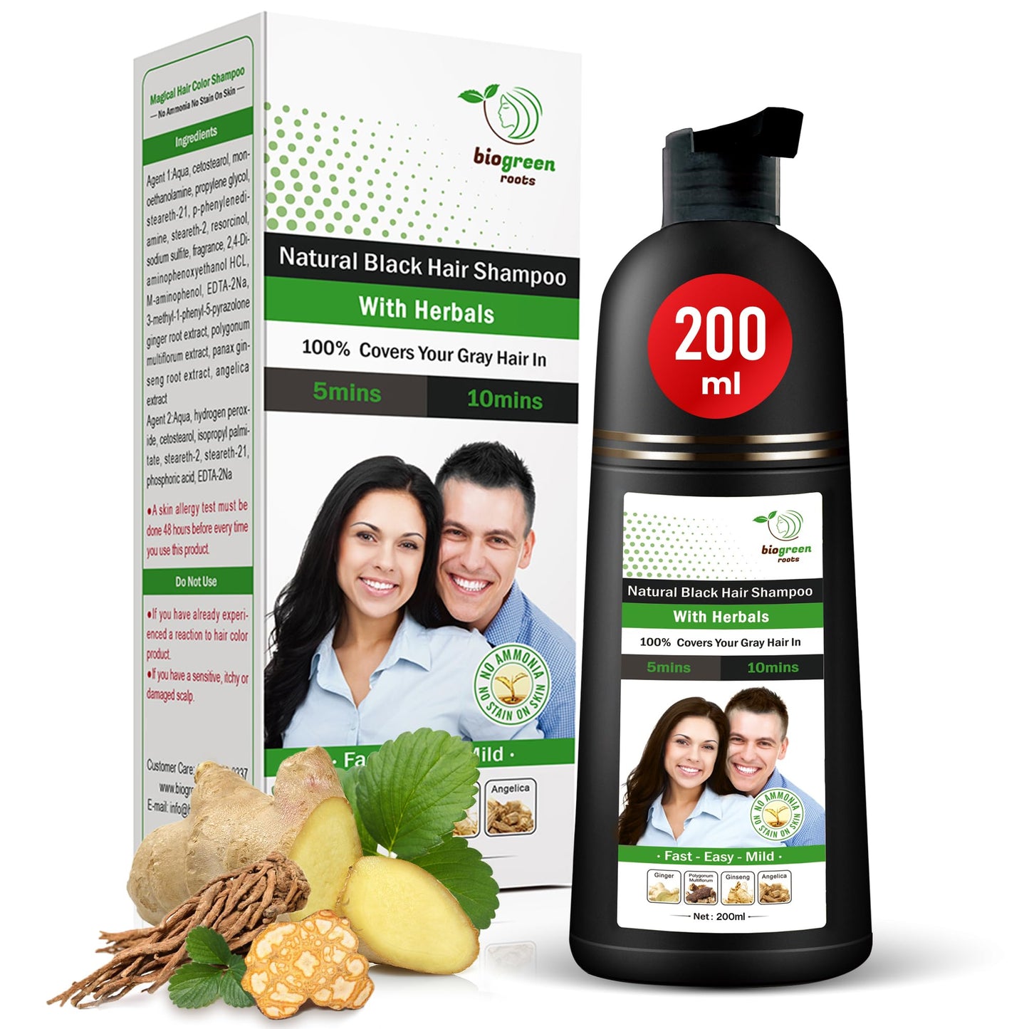 BIOGREEN ROOTS Ammonia-Free & Paraben Free Herbal Hair Shampoo - Hair Dye Shampoo for Women & Men - Natural Color & Nourishment Beauty & Personal Care BIOGREEN ROOTS