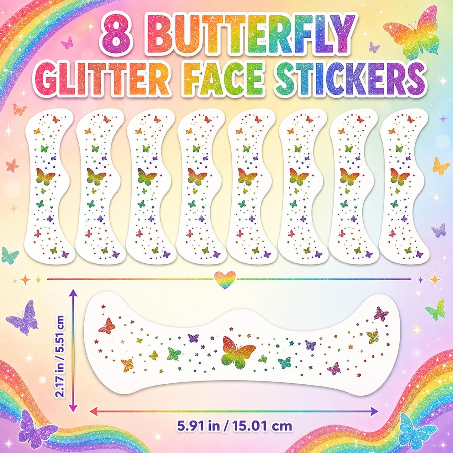 Artlunar 8Pcs LGBTQ Pride Face Freckles Tattoos, Rainbow Butterfly Temporary Tattoos with Silver Glitter Powder, Waterproof Face Sparkles for Pride Beauty & Personal Care Artlunar
