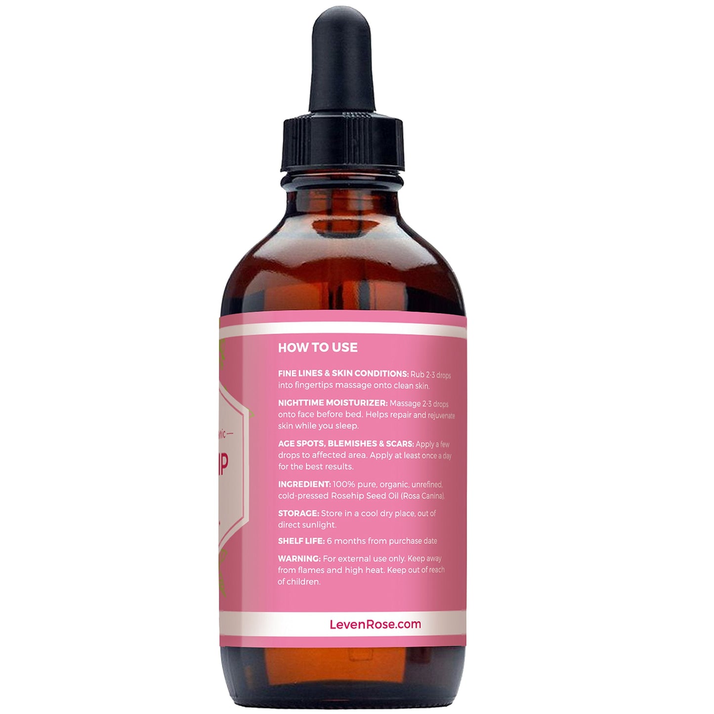 Leven Rose Rosehip Seed Oil for Face 4 oz - Pure Rosehip Oil for Face - Unrefined Cold Pressed Rosehip Oil for Body - Nighttime Face Moisturizer Beauty & Personal Care Leven Rose