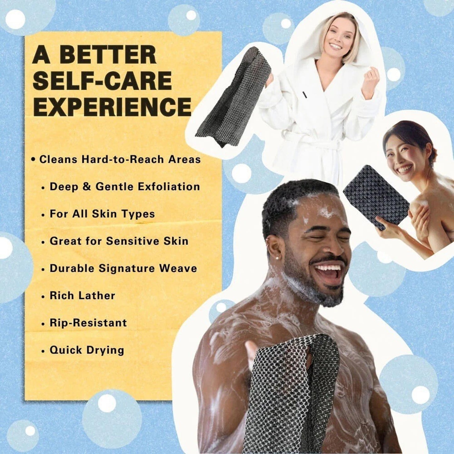 Odetina 2 Pcs Exfoliating Shower Towel, Extra Long Back Scrubber for Shower, Body Exfoliator Wash Cloth for Men Women, Deep Cleansing Bath Body Beauty and Personal Care Odetina