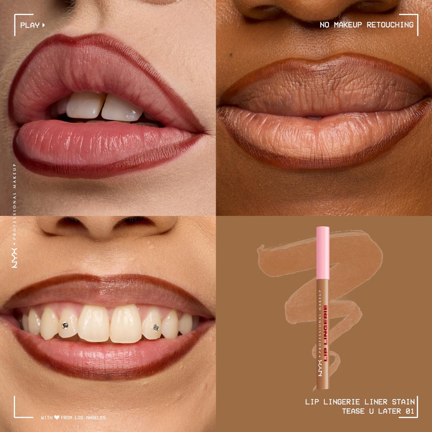 NYX PROFESSIONAL MAKEUP Lip Lingerie Liner Stain, Seamless Make Up with All-Day Color, Waterproof Lip Stain Finish - Tease U Later (Cool Nude) Beauty & Personal Care NYX PROFESSIONAL MAKEUP