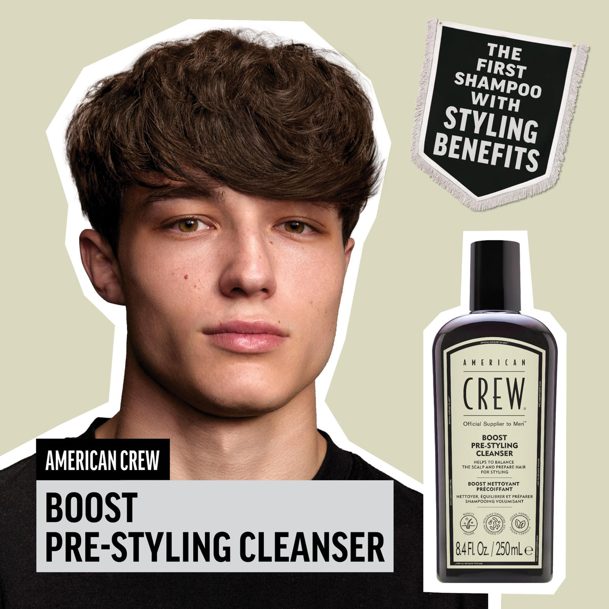 American Crew Men's Boost Pre-Styling Shampoo for Fine-Thin Hair, 8.4 fl oz