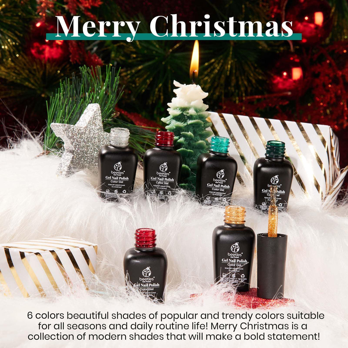 Beetles Valentines Gel Nail Polish, Red Sparkle Green Glitter Gold Silver Winter Gel Polish Dark Red Gel Polish Kits Soak Off Nail Lamp Uv LED Cured Beauty & Personal Care beetles Gel Polish