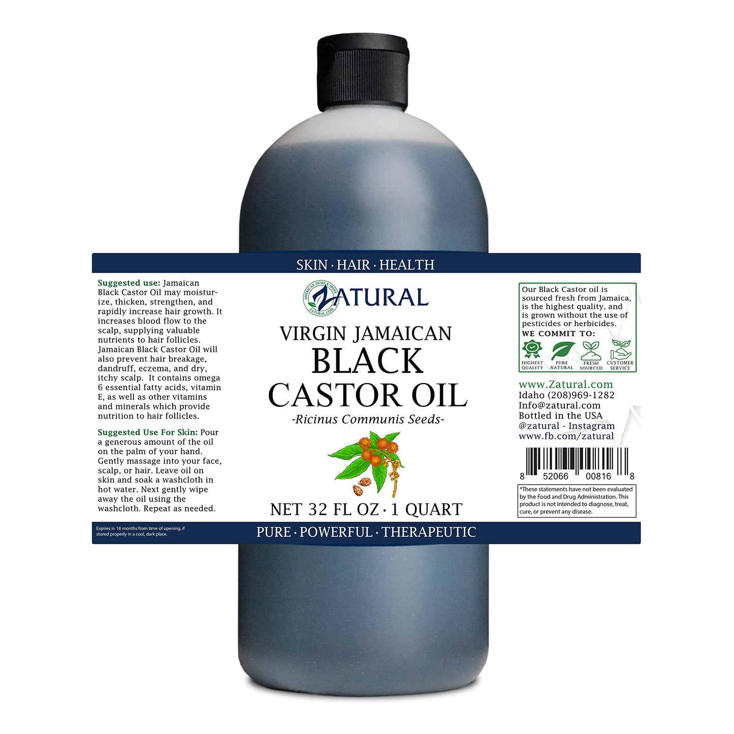 Zatural Black Castor Oil_100% Pure Tropic Jamaican Black Castor Oil (32 Ounce) Beauty & Personal Care Zatural