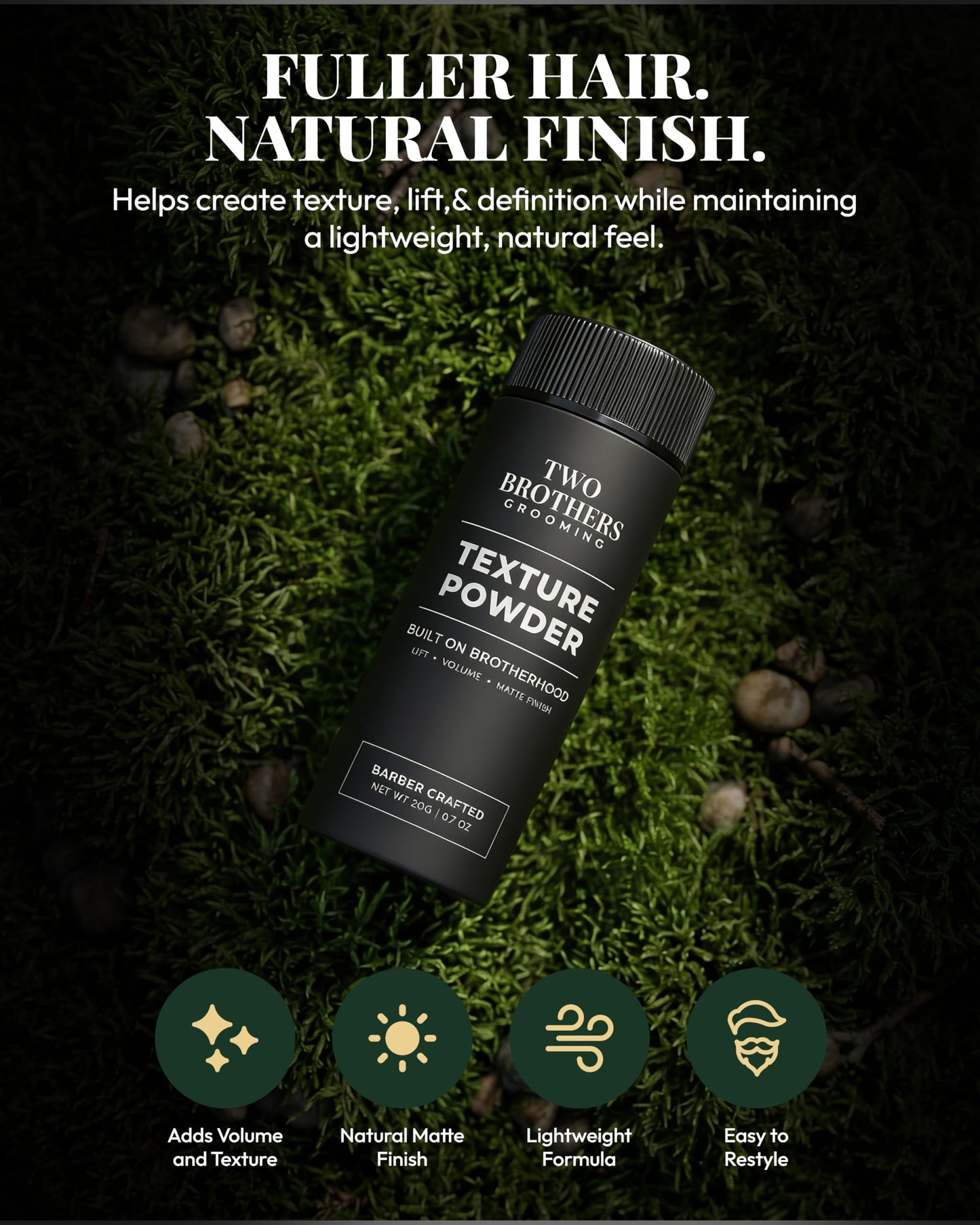 Two Brothers Grooming Texture Powder for Men, Barber Crafted Hair Styling Powder, Strong Hold Matte Finish, Adds Volume, Texture & Lift, Lightweight Beauty & Personal Care Two Brothers Grooming