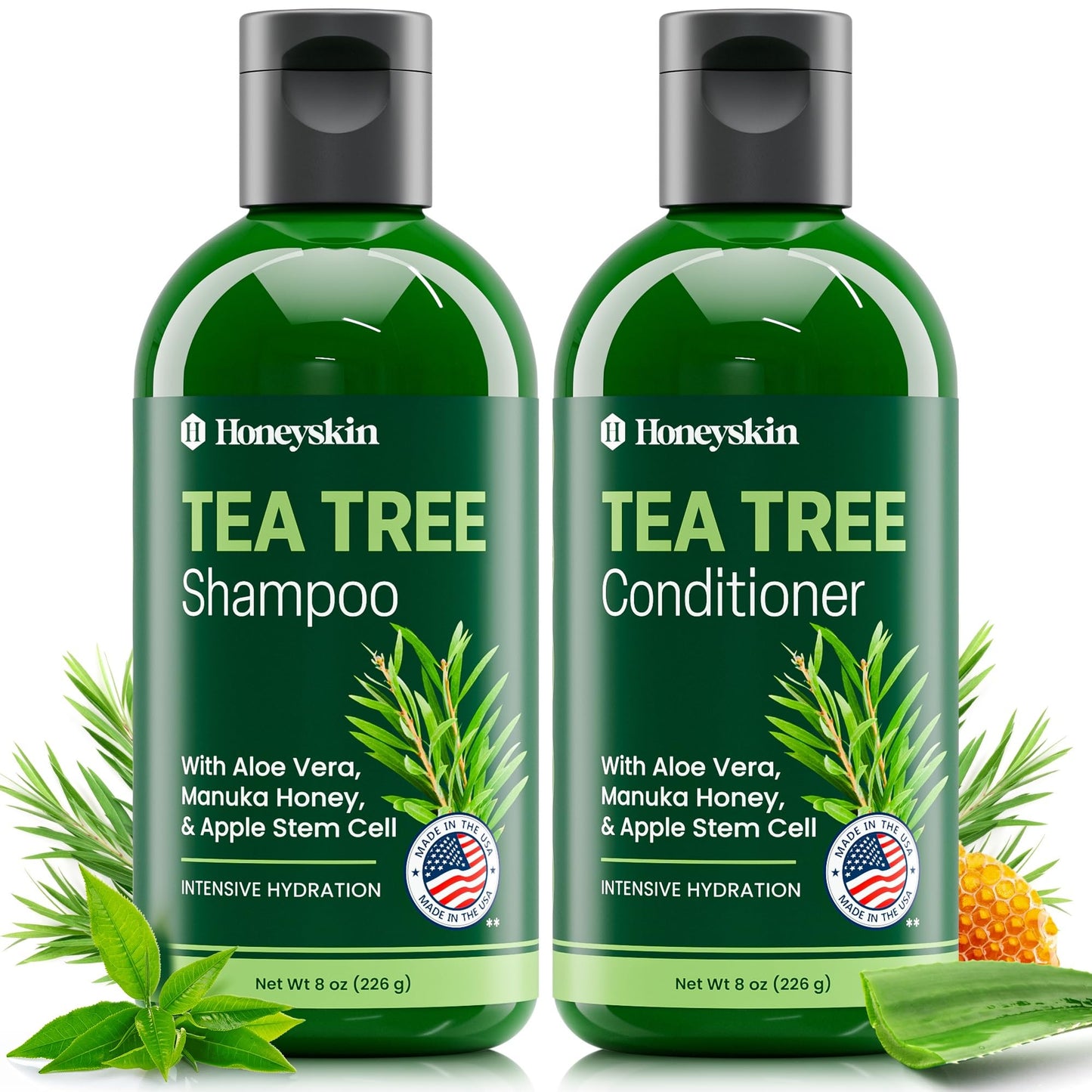 Tea Tree & Honey Shampoo & Conditioner Set - Dandruff Treatment With Organic Tea Tree Oil - Itchy Scalp Treatment for Women & Men - Sulfate Beauty & Personal Care Honeyskin