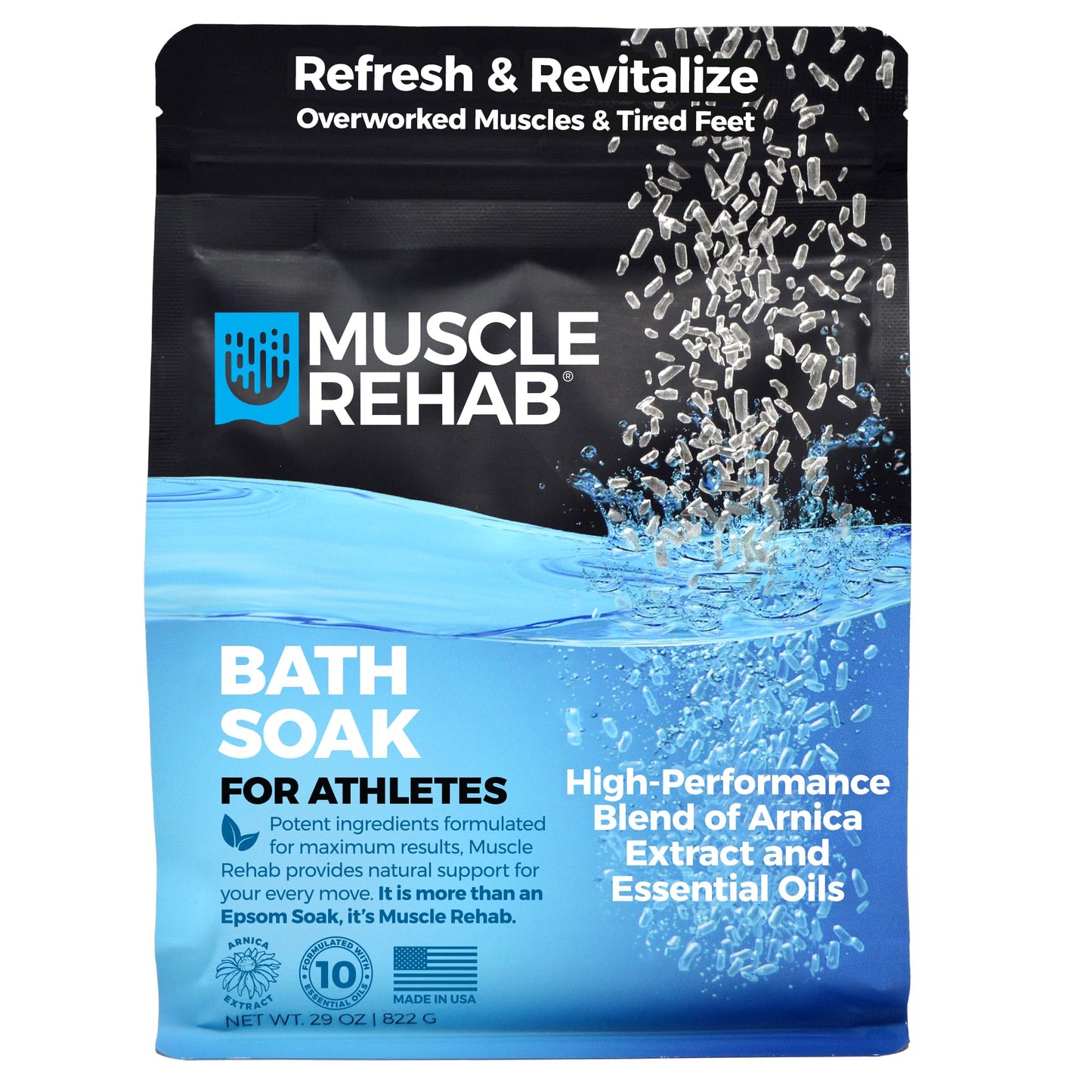 Muscle Rehab Epsom Salt Bath Soak 29 oz with Arnica - Fast-Dissolving Bath Salts for Muscle Relief and Recovery - Cooling Formula - Made in USA Beauty and Personal Care Muscle Rehab
