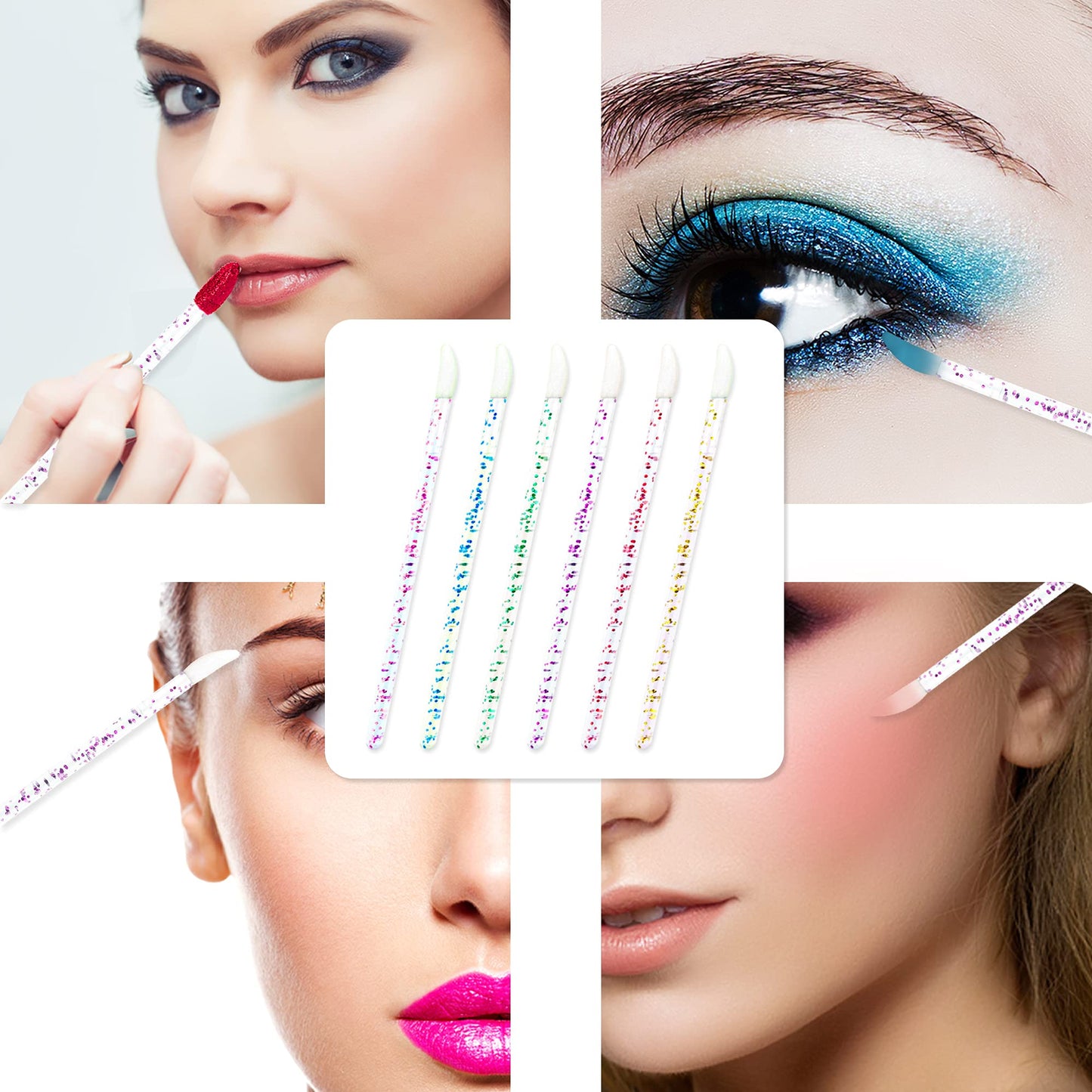 300PCS Glitter Crystal Lip Brush, Disposable Crystal Lip Brushes Tool Kits Lip Gloss Applicators Make Up Brush Lipstick Gloss Wands Makeup Applicators Beauty & Personal Care Mooerca