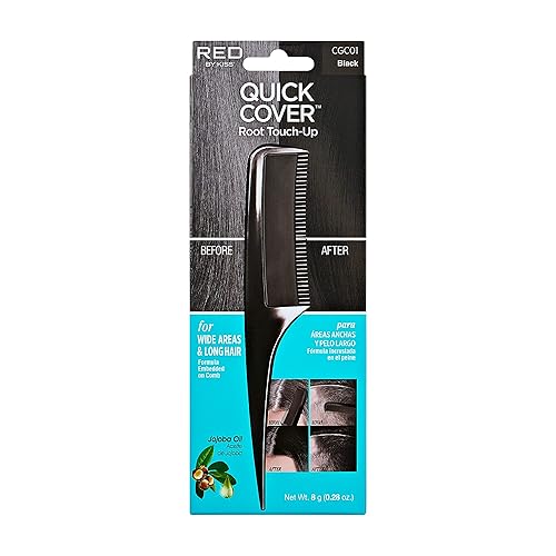 RED by Kiss Quick Cover Root Touch Up Comb Type Water-Resistant Temporary Gray Concealer Cover Up Brush for Hair and Beard (Black) Beauty & Personal Care Red by Kiss