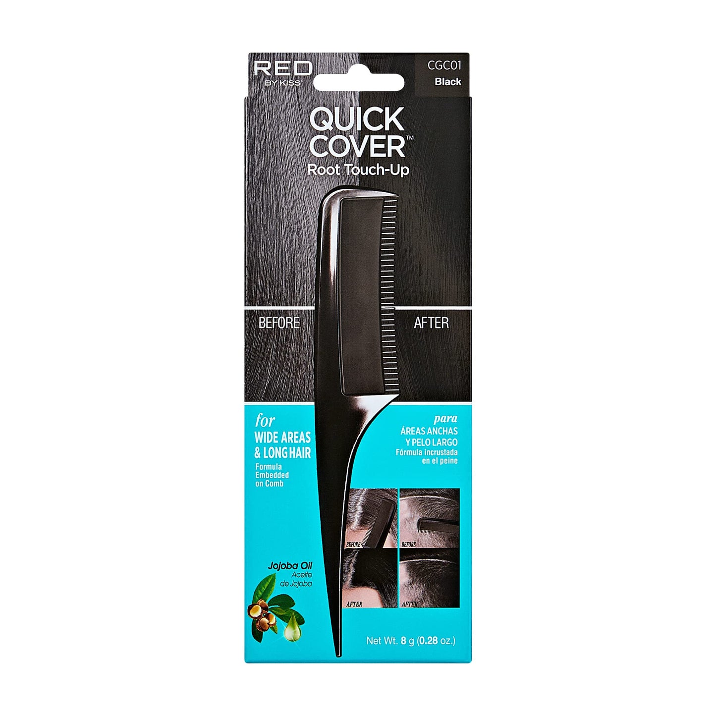 RED by Kiss Quick Cover Root Touch Up Comb Type Water-Resistant Temporary Gray Concealer Cover Up Brush for Hair and Beard (Black) Beauty & Personal Care Red by Kiss