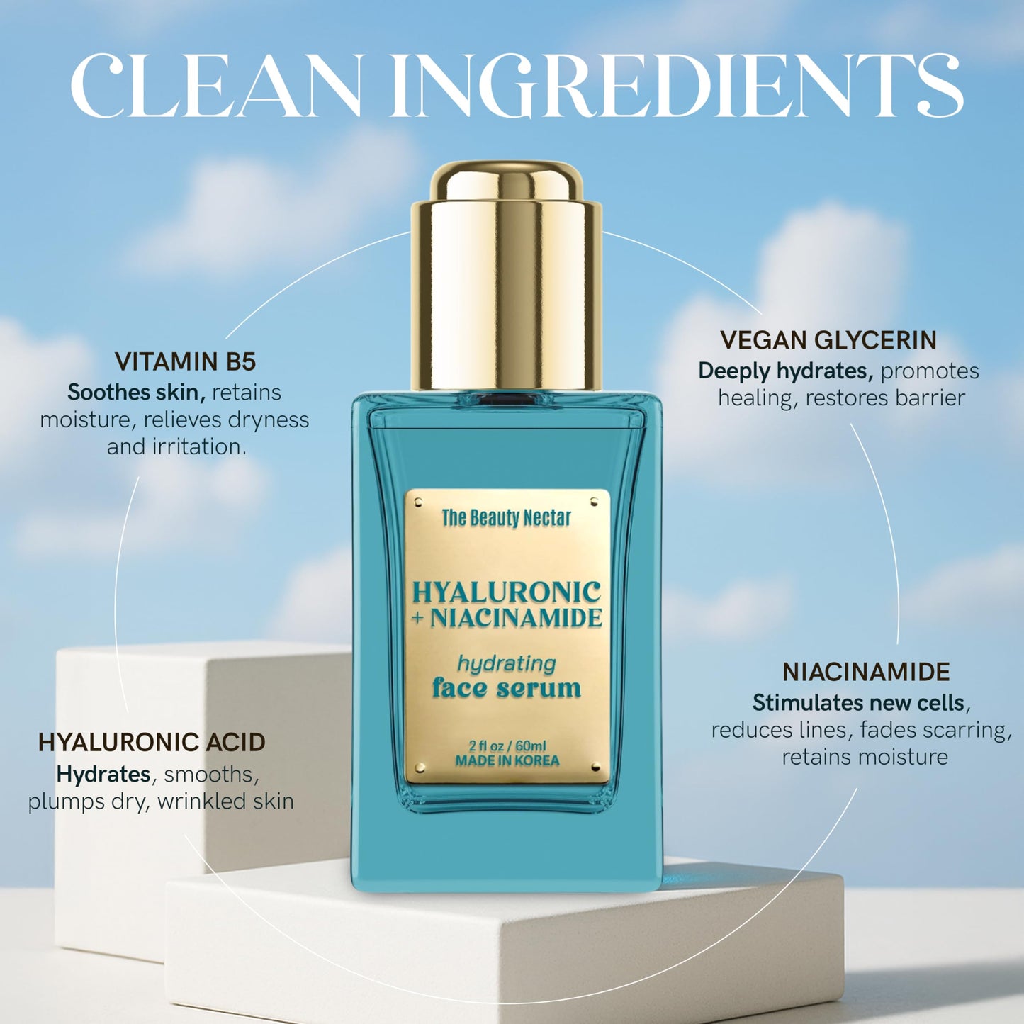 The Beauty Nectar Hyaluronic Acid & Niacinamide Face Serum - Deep Hydration, Skin Barrier Repair, Tone Correcting - Dermatologist Tested, Anti-Aging Beauty & Personal Care The Beauty Nectar