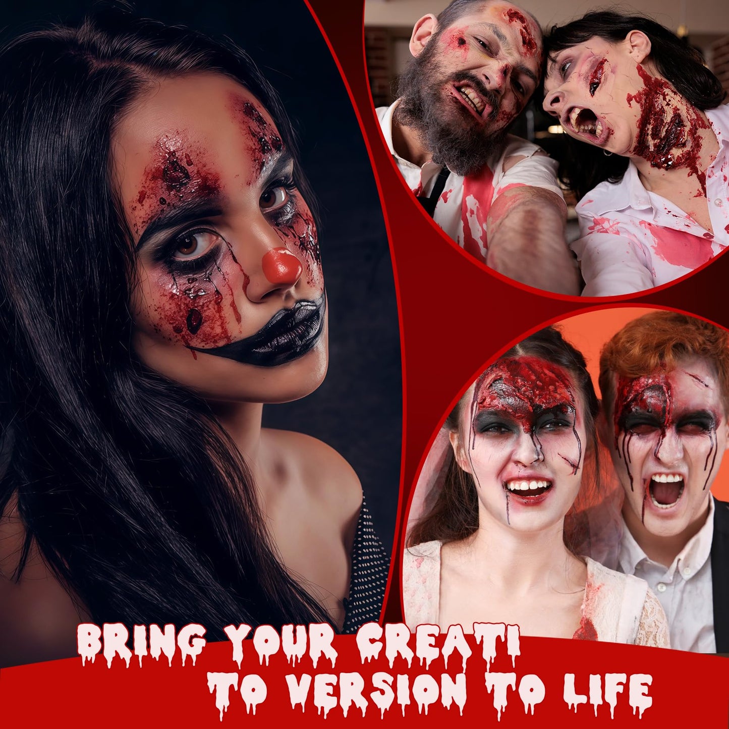 JAYUWE 7 PCS Halloween Fake Blood Spray Makeup Kit - Fake Blood 2.1oz X4 + Coagulated Blood Gel 1.41oz + Soap + Sponge, Washable Blood Paint Beauty & Personal Care jayuwe
