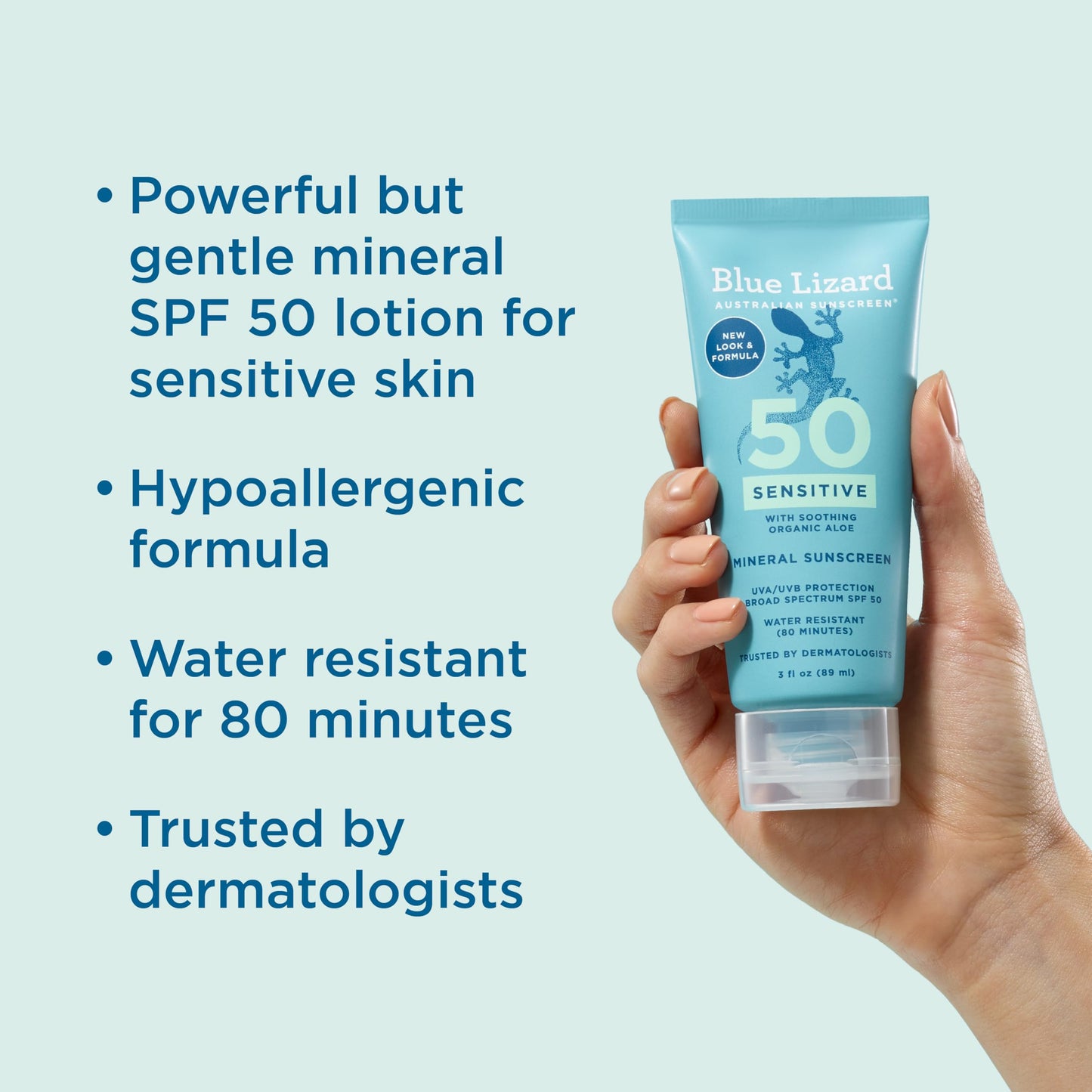 Blue Lizard SENSITIVE Mineral Sunscreen with Zinc Oxide, SPF 50+, Water Resistant, UVA/UVB Protection with Smart Cap Technology - Fragrance Free, 3 Beauty & Personal Care BLUE LIZARD
