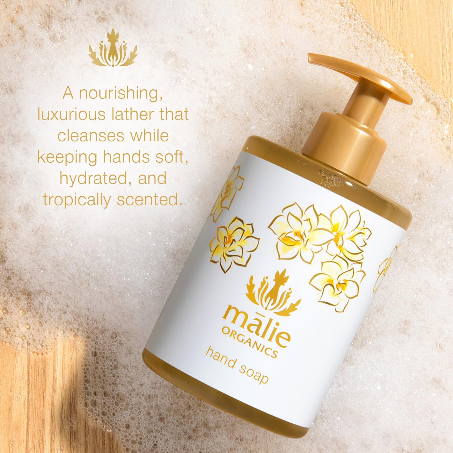 M?lie Organics Hand Soap, Pikake, 13.5 oz, Organic Moisturizing Hand Wash with Aloe+ Hawaiian Hydrosols, Vegan Beauty & Personal Care Malie
