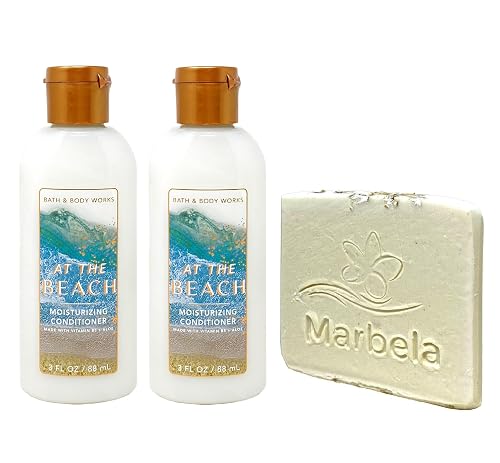 Bath & Body Works At The Beach 2 Pack Mini Moisturizing Conditioner Bundle with a Natural Oats Sample Soap - Travel Size Beauty & Personal Care Bath & Body Works