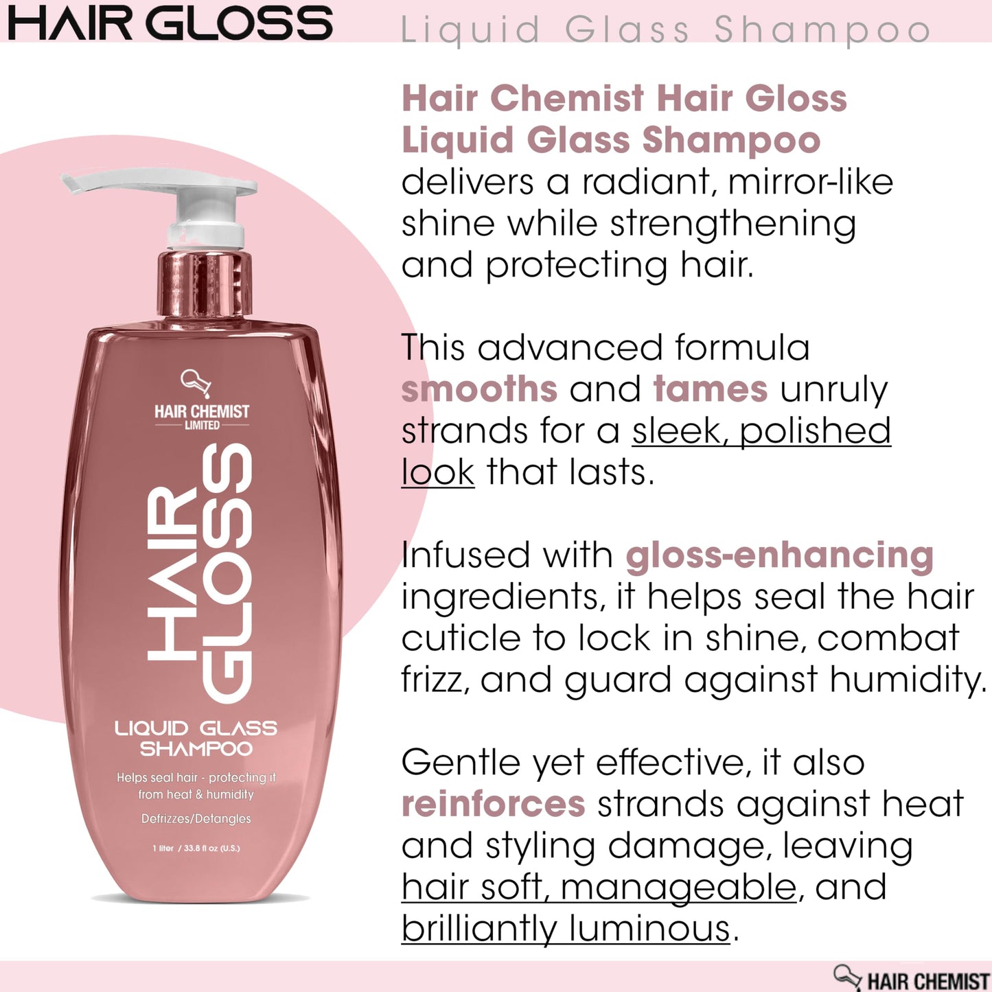 Hair Chemist Hair Gloss Liquid Glass 3-PC Style & Shine Set - Includes 33.8oz Shampoo, 33.8oz Conditioner & 8oz Styling Spray Set (3-PC SET) Beauty & Personal Care Hair Chemist