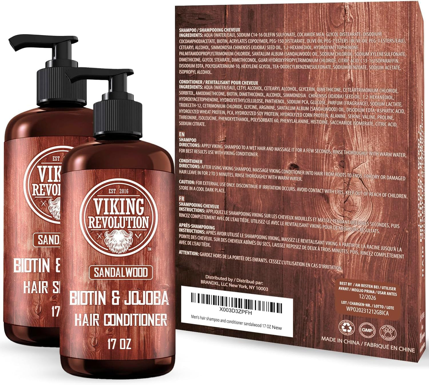 Viking Revolution Sandalwood Shampoo and Conditioner Set with Biotin and Jojoba Oil - Natural Hair Shampoo and Hair Conditioner for Men with Vitamin Beauty & Personal Care Viking Revolution