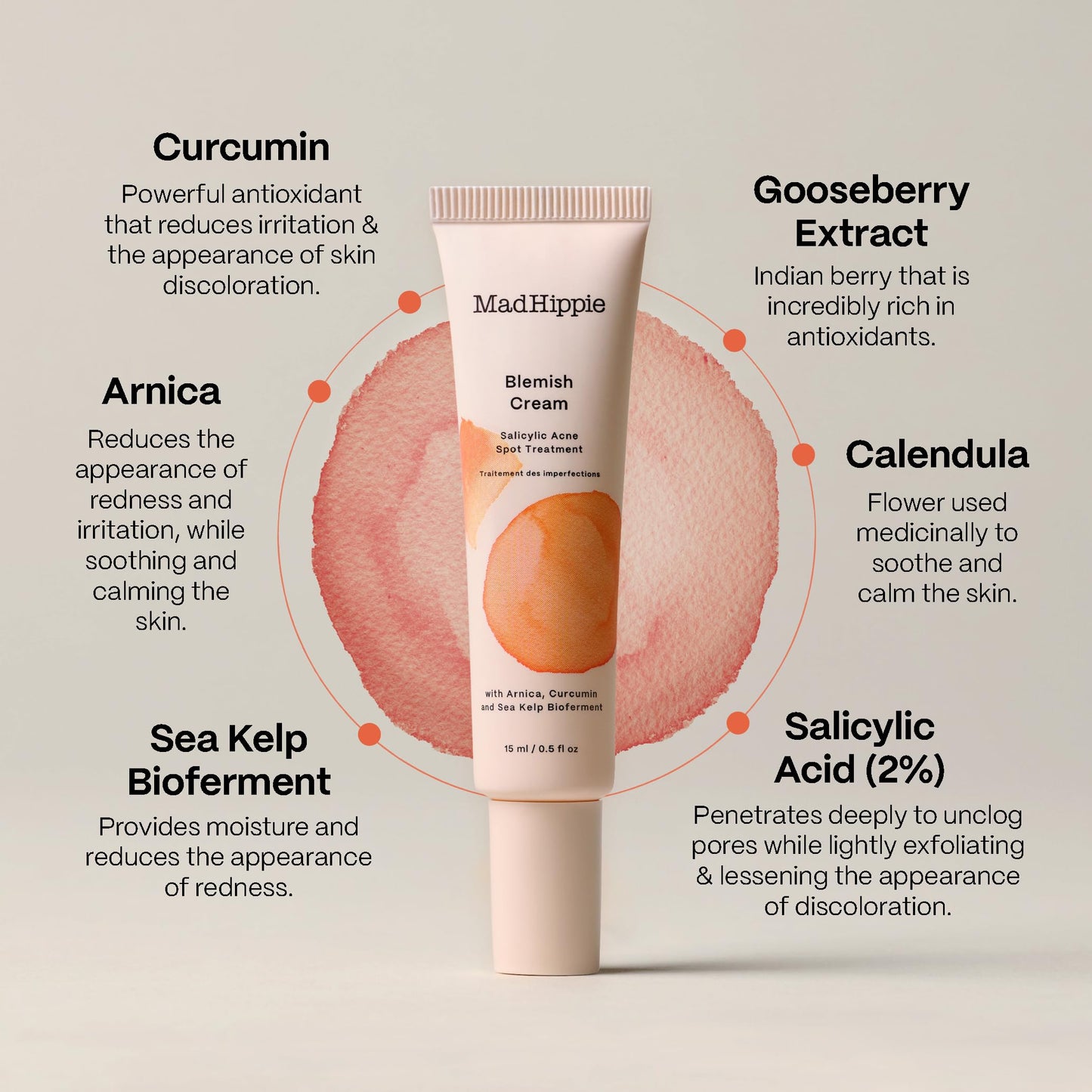 Mad Hippie Blemish Cream - Acne Spot Treatment with 2% Salicylic Acid and Redness Reducing Arnica, Curcumin, and Calendula, 0.5 Oz Beauty & Personal Care Mad Hippie