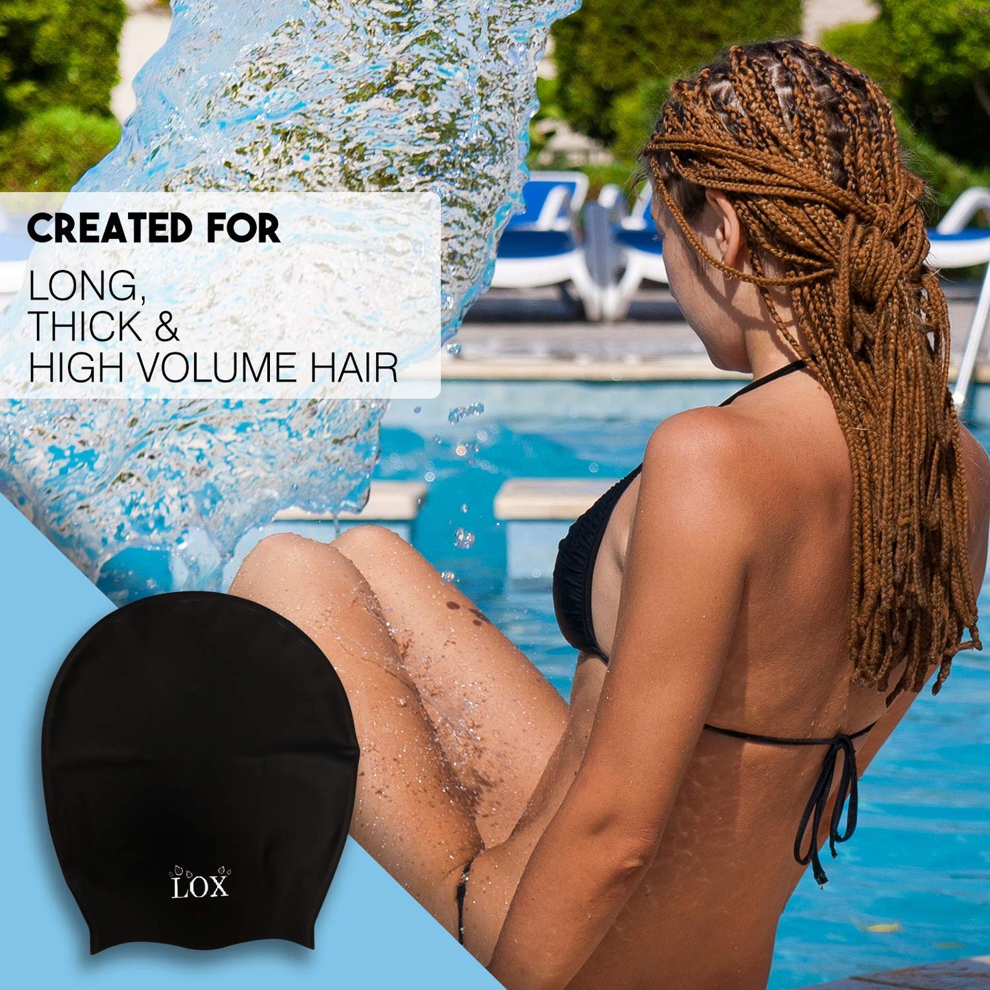 Extra Large Swim Cap for Very Long Hair, Silicone Shower Cap for Braids and Dreadlocks, Keeps Hair Dry While Swimming or Showering, Women and Men Beauty & Personal Care LOX