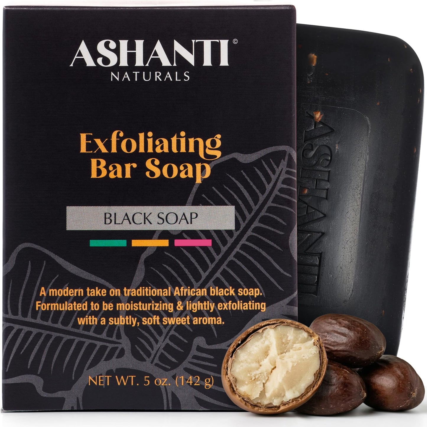 Ashanti Naturals Black Soap Bar | Exfoliating Natural Soap with Shea Butter, Jojoba Oil & Oatmeal for Women & Men - 5 oz Beauty & Personal Care Ashanti Naturals