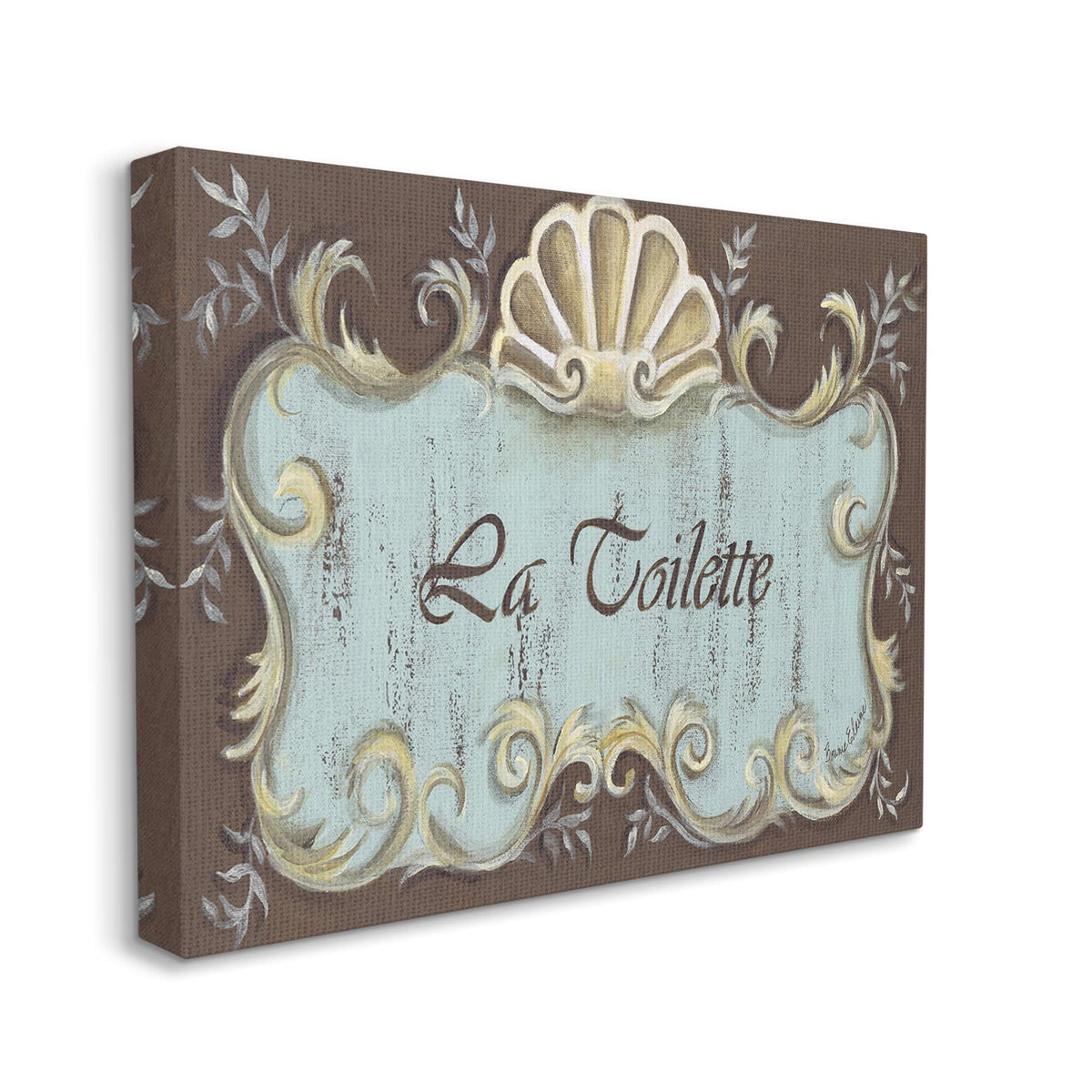 Stupell Industries La Toilette Aqua and Brown Scallop Shell Crest, Design by Bonnie Wrublesky Black Framed Wall Art, 24 x 30 Beauty & Personal Care Stupell Industries