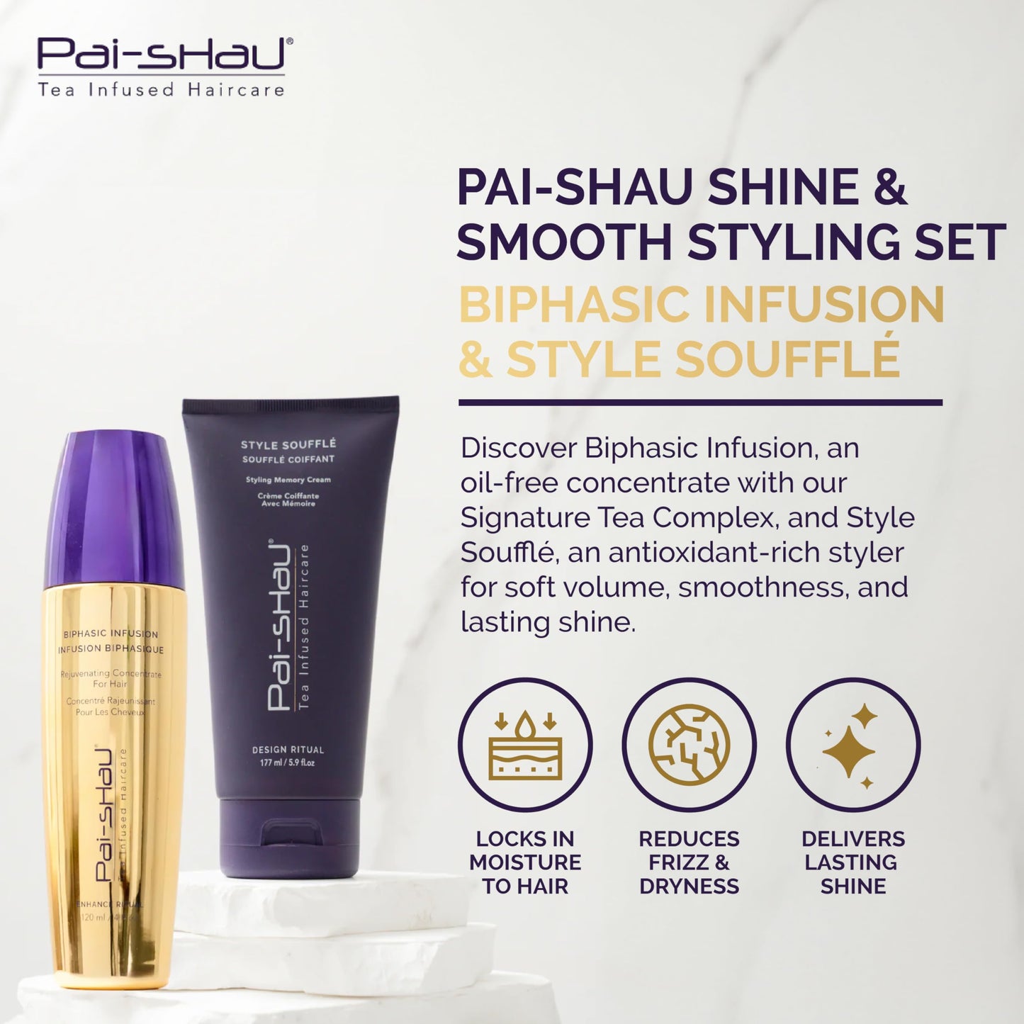 Pai-Shau - Biphasic Infusion & Style Soufflé Set, Oil-Free Hair Serum and Medium Hold Styling Cream, Shine, Heat Protection & Frizz Control for All Beauty & Personal Care Pai-Shau