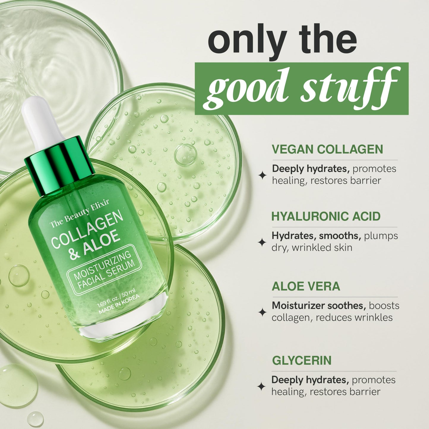 The Beauty Elixir Aloe & Collagen Serum For Face - Dermatologist Tested, Anti-Aging, Ultra Hydrating Aloe Vera Gel For Face - Natural Ingredients Beauty & Personal Care The Beauty Elixir