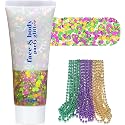 Purple Green Gold Mardigras Face Hair Glitter Makeup Set, for Parade Mask Parties Carnivals, with 10 PCS 7mm Beads Necklaces Beauty & Personal Care faglowmify