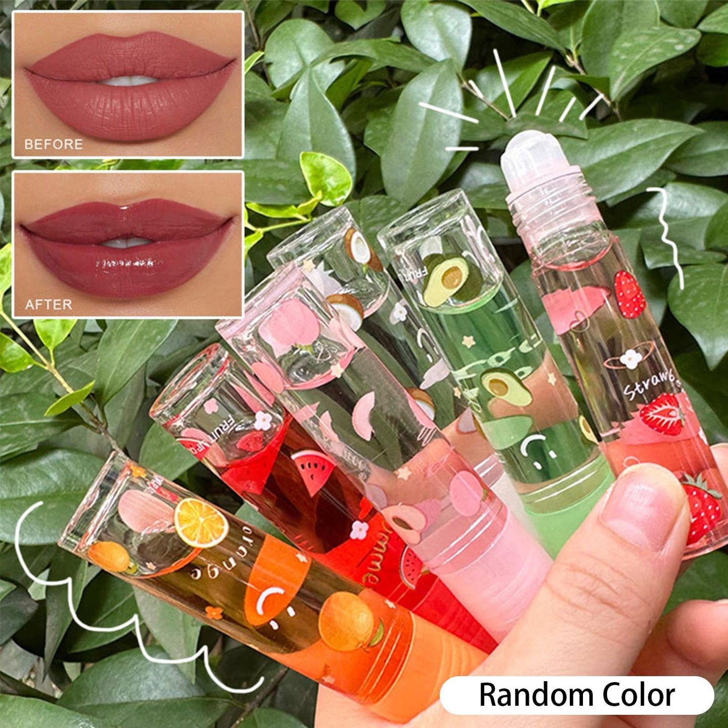 Naysku Fruity Flavors Rolling Ball Lip Oil - Fruit-Flavored Lip Gloss, Clear Color Lip Gloss Sets, Long Lasting Moisturizing Lip Balm, Roll-On Lip Beauty & Personal Care Naysku