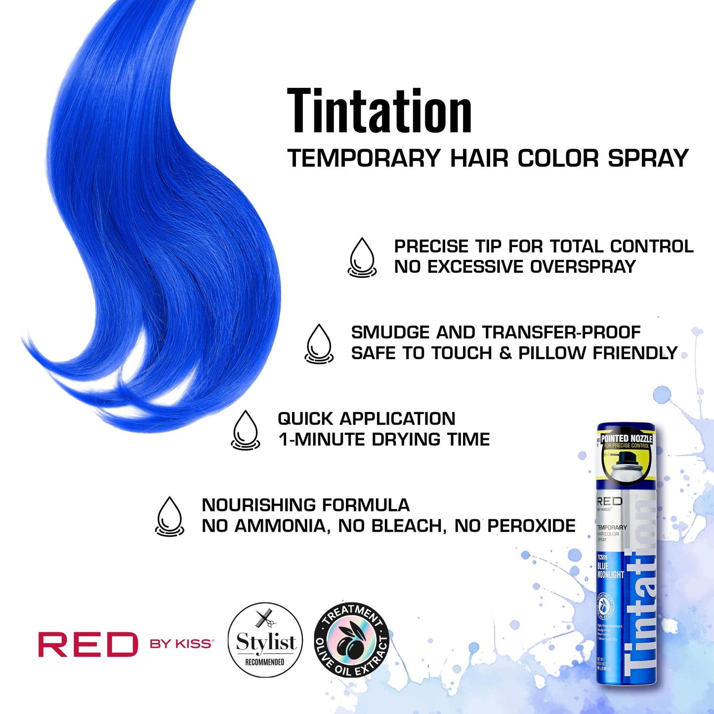 Red by Kiss Tintation Temporary Hair Color Spray 2.82oz, Quick-Dry & Smudge-Proof, Vivid Color Washable Hair Dye, Styling Spray Cosplay Halloween Beauty & Personal Care Red by Kiss