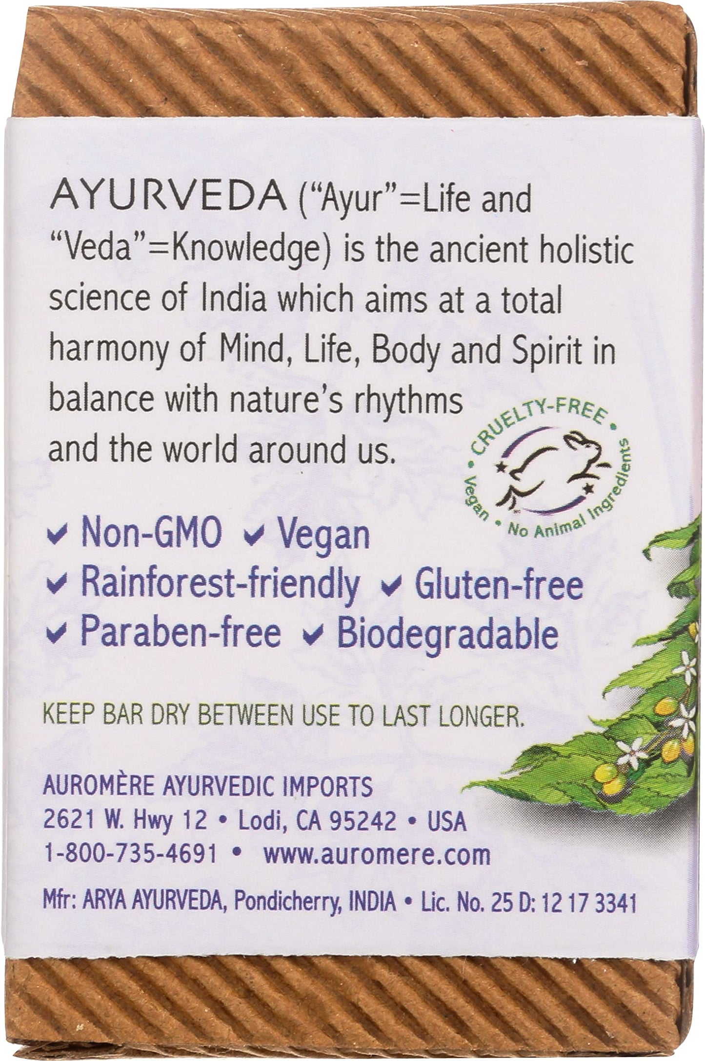 Auromere Ayurvedic Bar Soap, Lavender Neem - Eco Friendly, Handmade, Vegan, Cruelty Free, Natural, Non GMO (2.75 oz), 1 pack Beauty & Personal Care Auromere