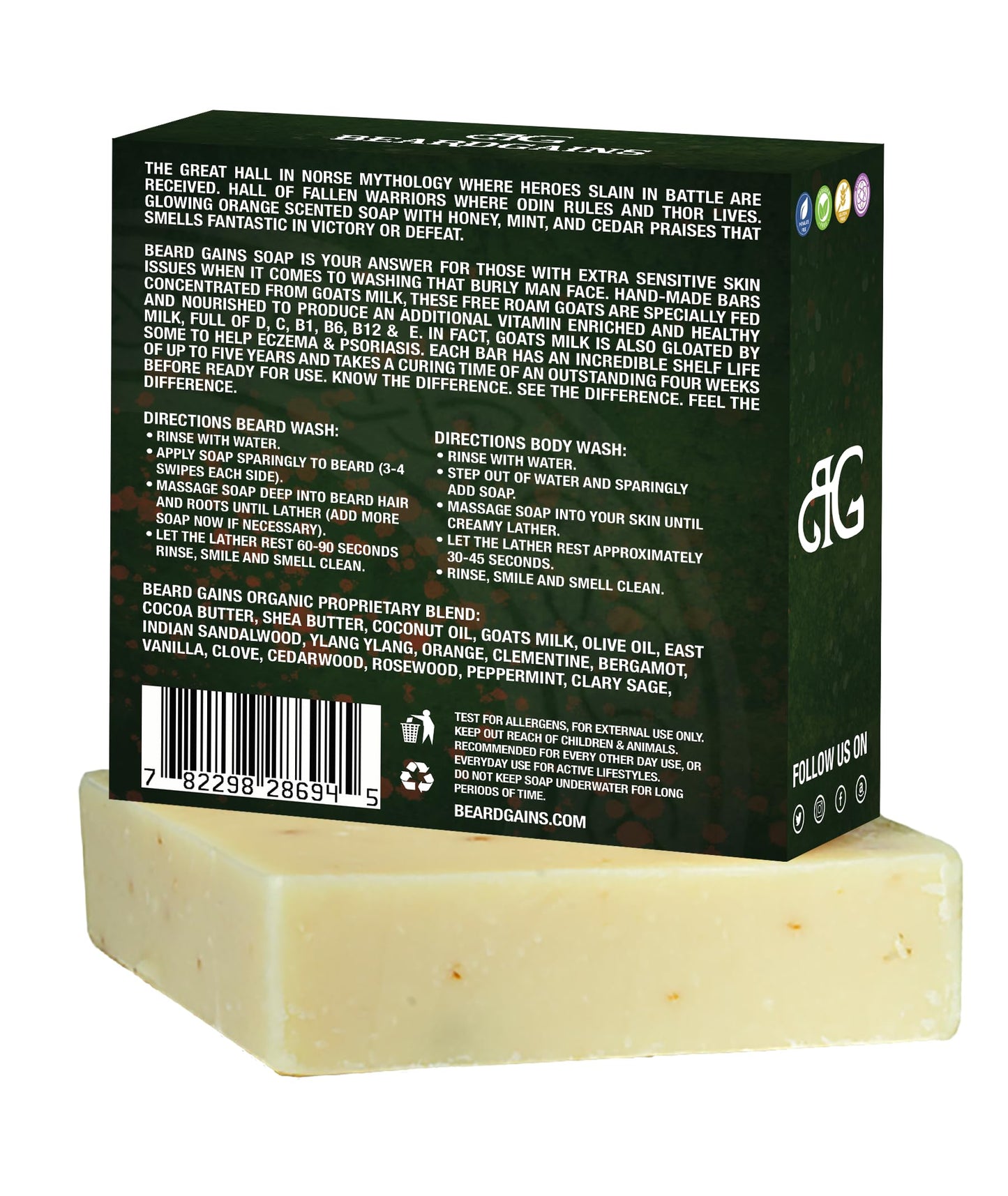 Beard Gains Valhalla Organic Goat Milk Beard Soap/Conditioner - Eliminate Itch & Dandruff and Promote Beard Growth & Improved Skin Beauty and Personal Care Beard Gains