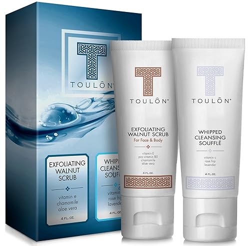 Exfoliating Scrub Set - Body Scrub Set - Skin Care Gift Set for Women & Men - Natural Spa Bath and Shower Kit with Exfoliating Walnut Body & Face Beauty & Personal Care TOULON