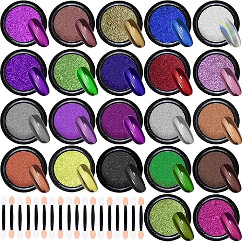 Duufin 22 Colors Chrome Nail Powders Metallic Nail Powder Mirror Effect Nail Art Chrome Powder with 22 Pcs Eyeshadow Sticks, 1g/Jar Beauty & Personal Care Duufin