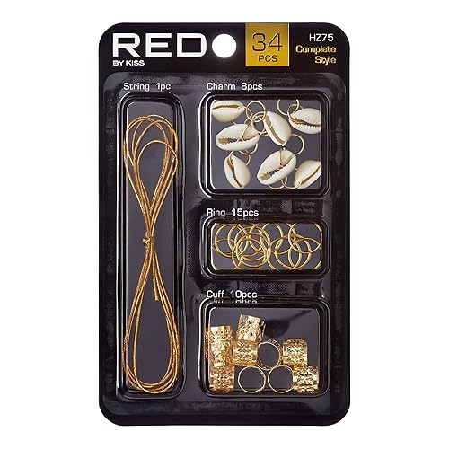 RED by KISS Hair Jewelry for Women Braids Dreadlock A Complete DIY Kit of Hair Charms Beads Cuffs Rings and Metallic Cords for Hair Decoration (Kit 1) Beauty & Personal Care Red by Kiss