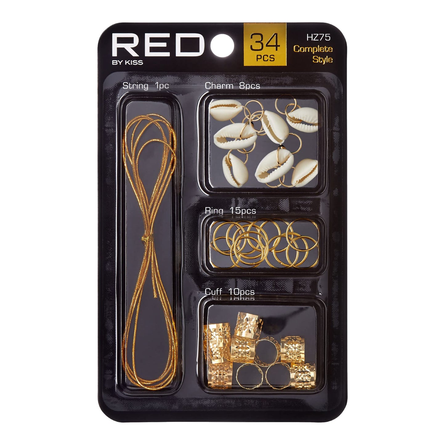 RED by KISS Hair Jewelry for Women Braids Dreadlock A Complete DIY Kit of Hair Charms Beads Cuffs Rings and Metallic Cords for Hair Decoration (Kit 1) Beauty & Personal Care Red by Kiss